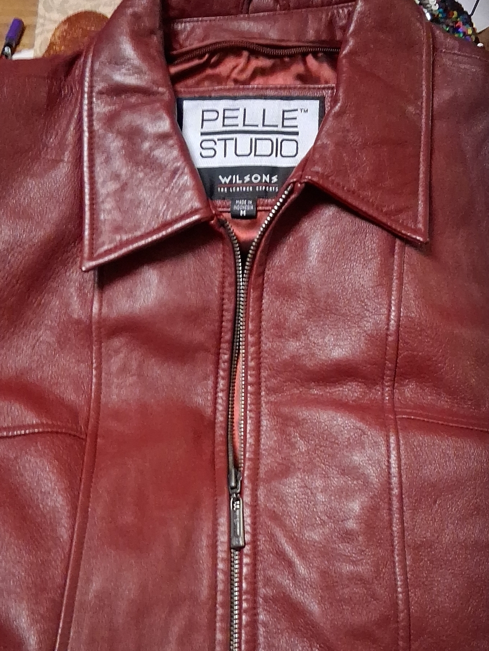 Wilsons Leather Burgundy Zip-Front Leather Jacket